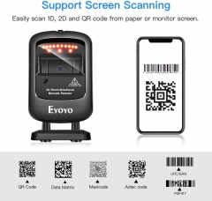 Eyoyo 1D 2D Desktop Barcode Scanner, Omnidirectional Hands-Free USB Wired Barcode Reader, Capture Barcodes from Mobile Phone Screen, Automatic Image Sensing for Supermarket Library Retail Store