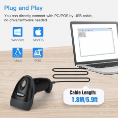 Eyoyo EY-H2 Handheld USB 2D Barcode Scanner QR PDF417 Data Matrix 1D Bar Code Scanner Wired Barcode Reader with USB Cable for Mobile Payment, Convenience Store, Supermarket, Warehouse