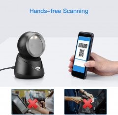 Eyoyo EY-6052 2D Desktop Barcode Scanner, Automatic Image Sensing Omnidirectional Hands-Free Scanner with USB Connection, Scan 1D QR Barcodes from Screen Barcode Reader for Supermarket Library Retail Store
