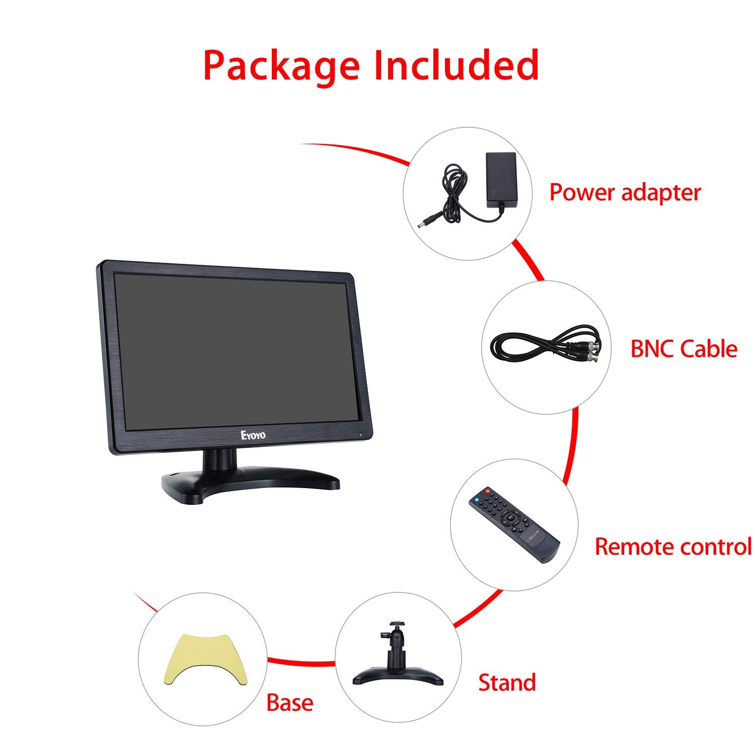 Eyoyo 12 inch HD 1920x1080 IPS LCD HDMI Monitor Screen Input Audio Video Display with BNC Cable for PC Computer Camera DVD Security CCTV DVR Home Office Surveillance