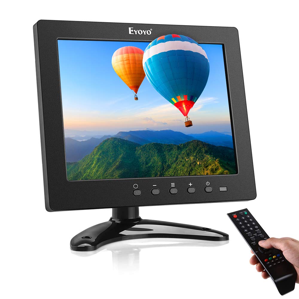 Eyoyo 8 inch HDMI Small TV Monitor, 1024x768 LCD IPS Screen Kitchen TV Support TV/HDMI/VGA/USB/AV Input w/Remote Control Built-in Loudspeakers Compatible with DVD PC CCTV Security System Raspberry Pi