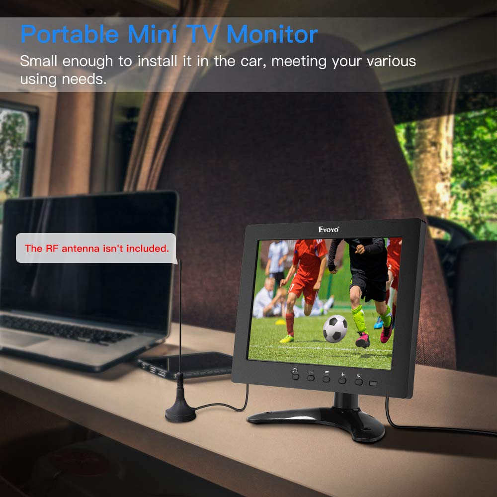 Eyoyo 8 inch HDMI Small TV Monitor, 1024x768 LCD IPS Screen Kitchen TV Support TV/HDMI/VGA/USB/AV Input w/Remote Control Built-in Loudspeakers Compatible with DVD PC CCTV Security System Raspberry Pi