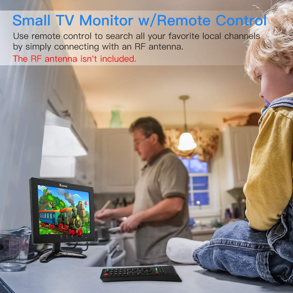 Eyoyo 8 inch HDMI Small TV Monitor, 1024x768 LCD IPS Screen Kitchen TV Support TV/HDMI/VGA/USB/AV Input w/Remote Control Built-in Loudspeakers Compatible with DVD PC CCTV Security System Raspberry Pi