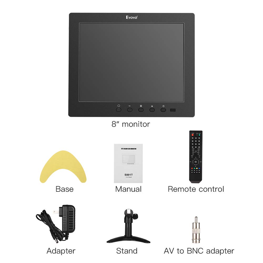 Eyoyo 8 inch HDMI Small TV Monitor, 1024x768 LCD IPS Screen Kitchen TV Support TV/HDMI/VGA/USB/AV Input w/Remote Control Built-in Loudspeakers Compatible with DVD PC CCTV Security System Raspberry Pi