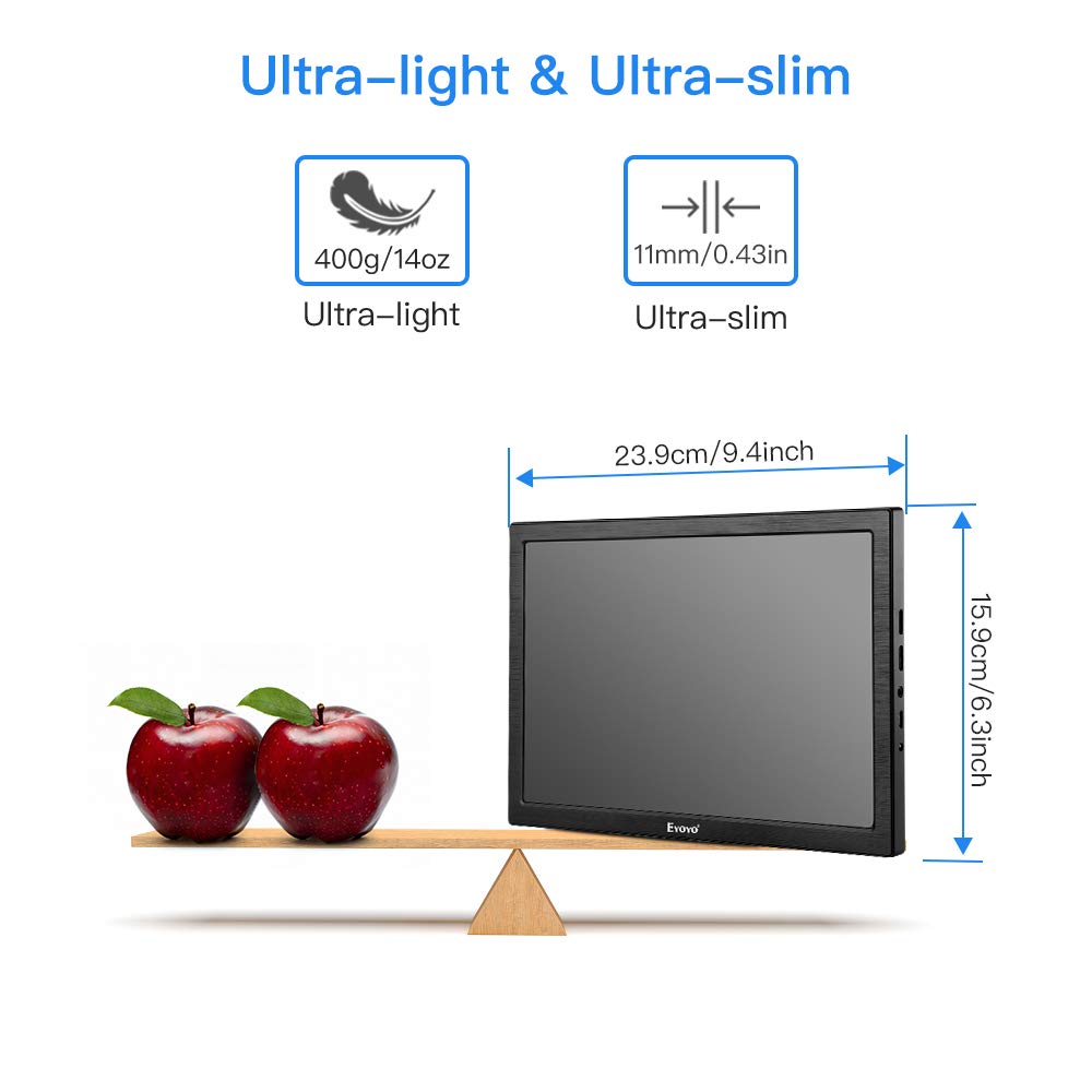 Portable HDMI Gaming Monitor, Eyoyo 10” inch IPS Portable Seceond Screen 2560x1600 High Resolution for PC Laptop Compatible with PS4, Xbox one Xbox 360, Raspberry Pi