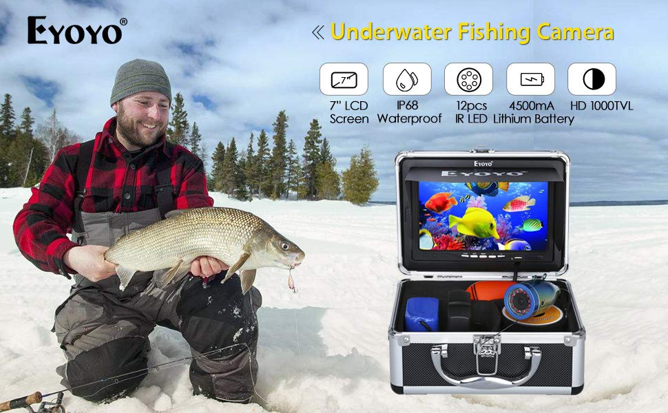 Eyoyo Portable 9 inch LCD Monitor Fish Finder HD 1000TVL Fishing Camera Waterproof Underwater DVR Video Cam Infrared Lights 30m