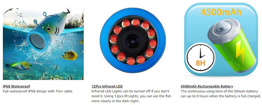 Eyoyo Portable 9 inch LCD Monitor Fish Finder HD 1000TVL Fishing Camera Waterproof Underwater DVR Video Cam Infrared Lights 30m