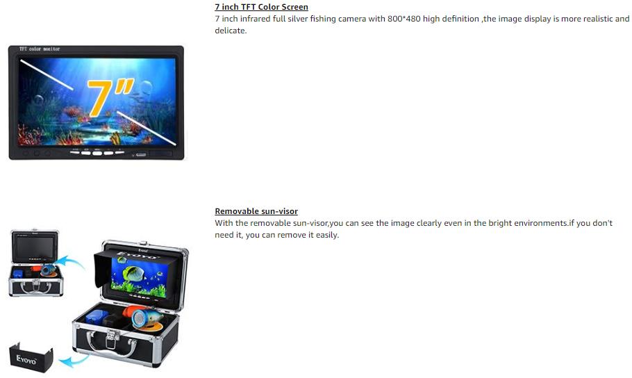 Eyoyo Portable 9 inch LCD Monitor Fish Finder HD 1000TVL Fishing Camera Waterproof Underwater DVR Video Cam Infrared Lights 30m