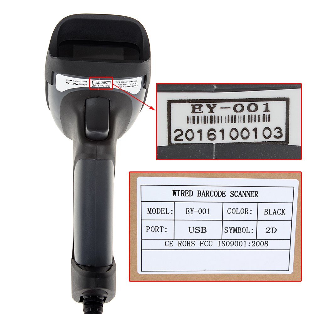 QR Barcode Scanner Eyoyo Wired Handheld 1D 2D USB CCD Barcode Reader For Mobile Payment Computer Screen Scan