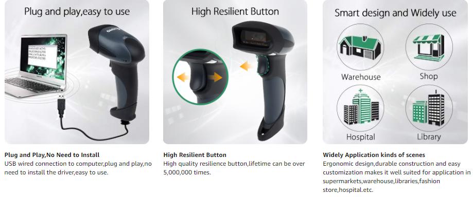 QR Barcode Scanner Eyoyo Wired Handheld 1D 2D USB CCD Barcode Reader For Mobile Payment Computer Screen Scan