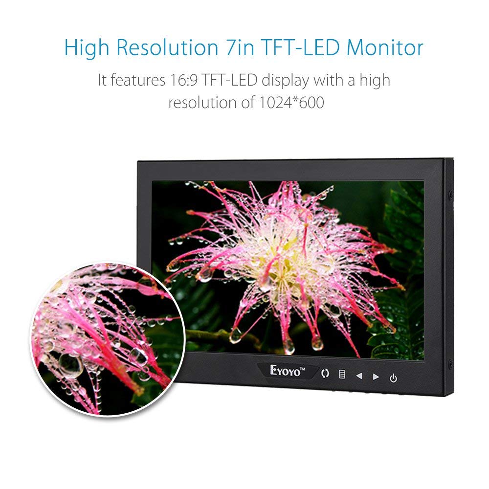 Eyoyo 7 Inch Mini Small TFT LCD Full HD Monitor Portable Display Screen 1024x600 with HDMI BNC VGA AV Input Eyoyo 7 Inch Mini Small TFT LCD Full HD Monitor Portable Display Screen 1024x600 with HDMI BNC VGA AV Input