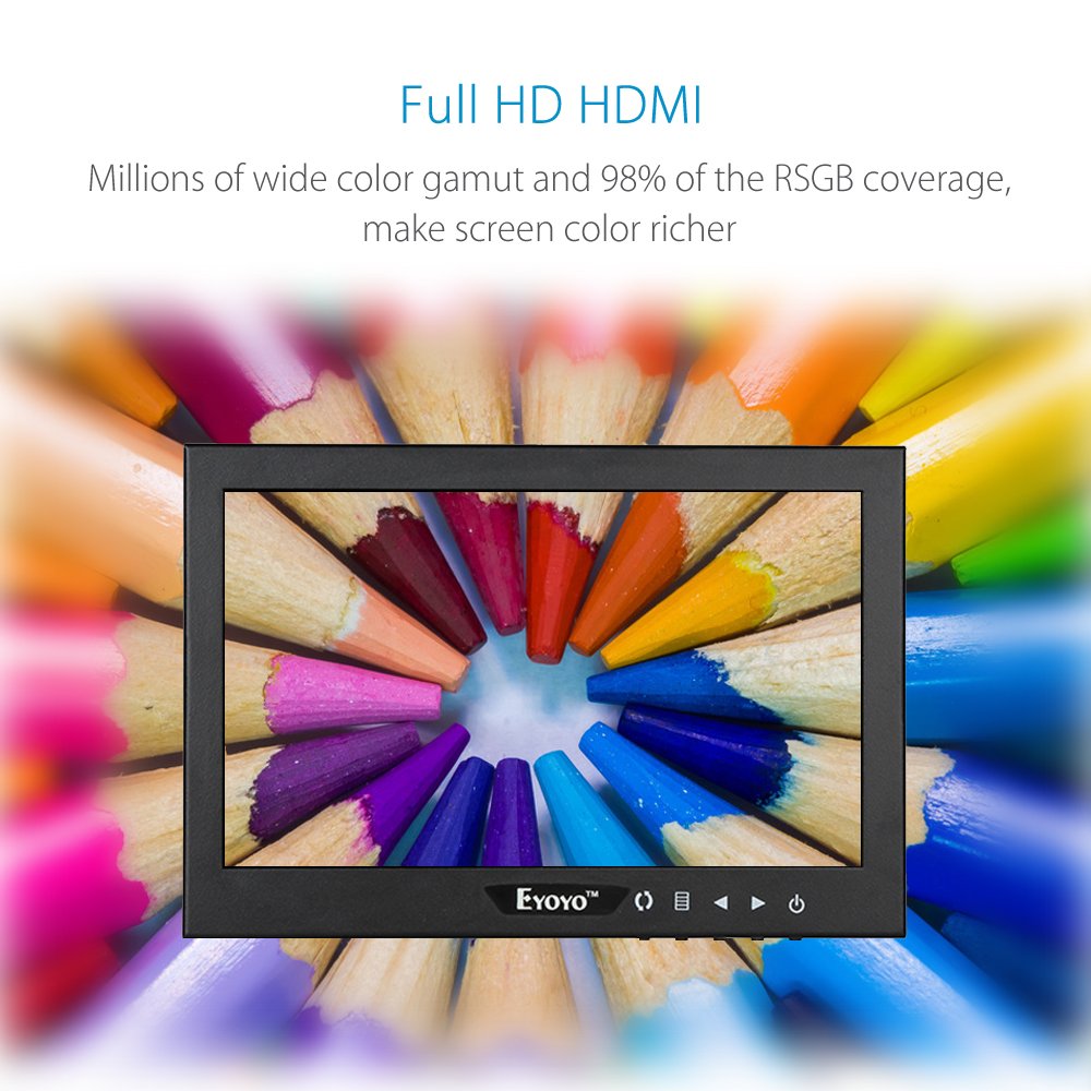 Eyoyo 7 Inch Mini Small TFT LCD Full HD Monitor Portable Display Screen 1024x600 with HDMI BNC VGA AV Input Eyoyo 7 Inch Mini Small TFT LCD Full HD Monitor Portable Display Screen 1024x600 with HDMI BNC VGA AV Input