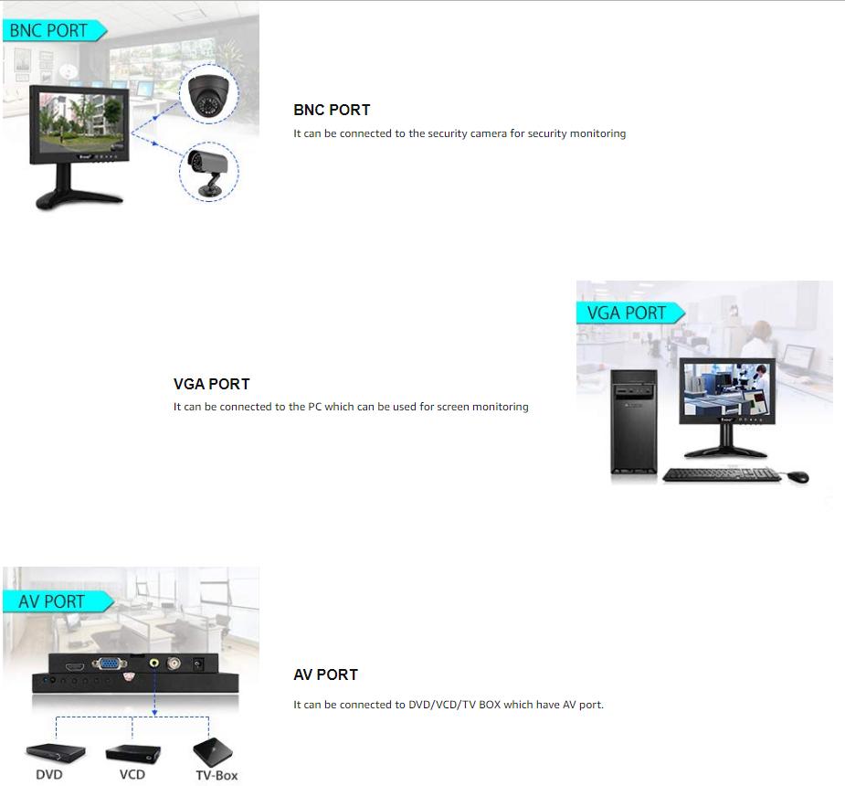 Eyoyo 7 Inch Mini Small TFT LCD Full HD Monitor Portable Display Screen 1024x600 with HDMI BNC VGA AV Input Eyoyo 7 Inch Mini Small TFT LCD Full HD Monitor Portable Display Screen 1024x600 with HDMI BNC VGA AV Input