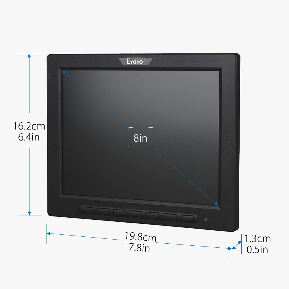 Eyoyo 8 Inch HDMI Monitor 4:3 TFT LCD Mini Screen 1024x768 Resolution Support HDMI VGA BNC AV USB Input with Remote Controller for Video Display DVD PC Laptop