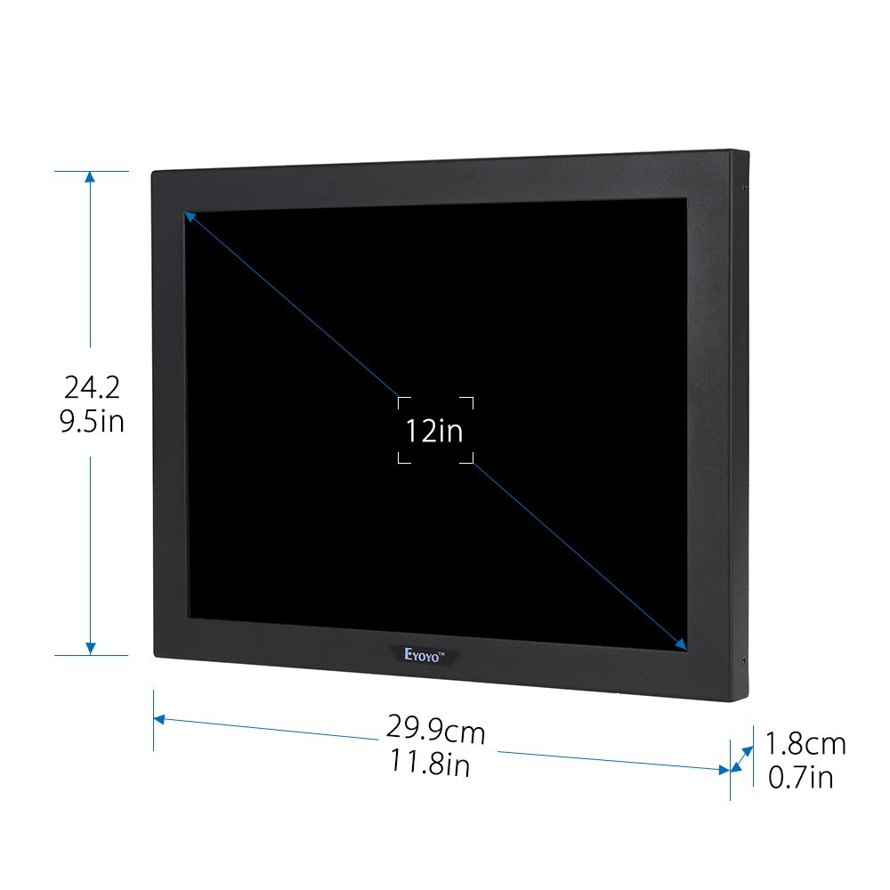 Eyoyo 12 Inch HDMI Monitor with BNC VGA AV HDMI Input 800x600 Portable 4:3 TFT LCD Mini HD Color Video Screen with Bulit-in Speaker