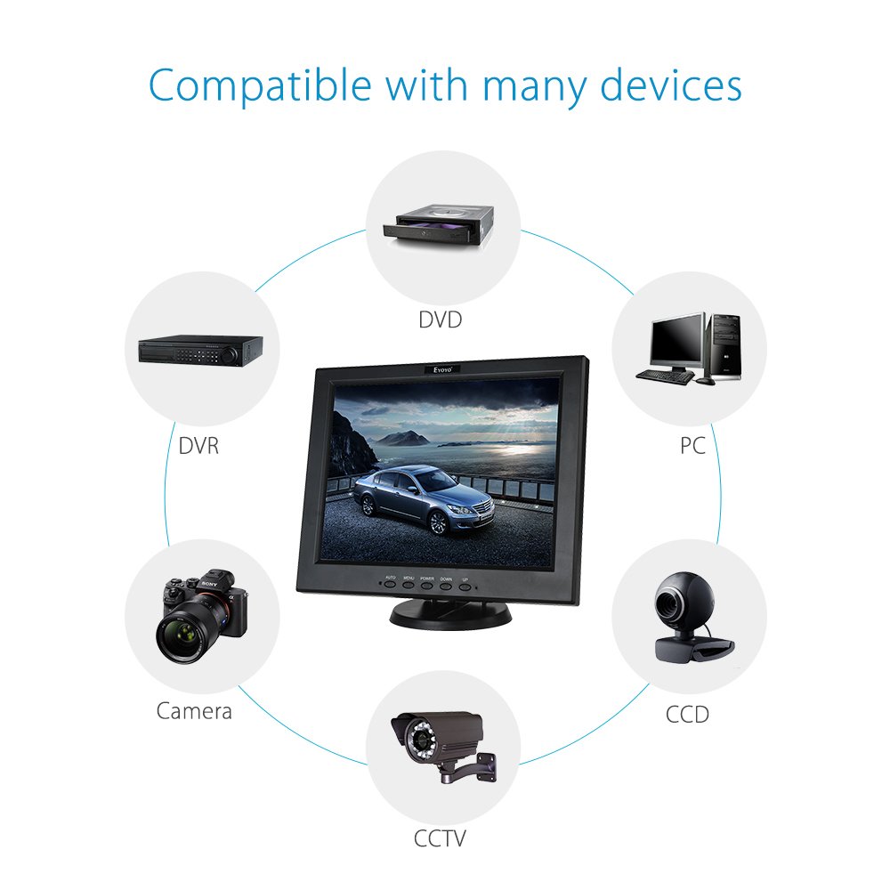 Eyoyo 12 Inch HDMI Monitor with BNC VGA AV HDMI Input 800x600 Portable 4:3 TFT LCD Mini HD Color Video Screen with Bulit-in Speaker