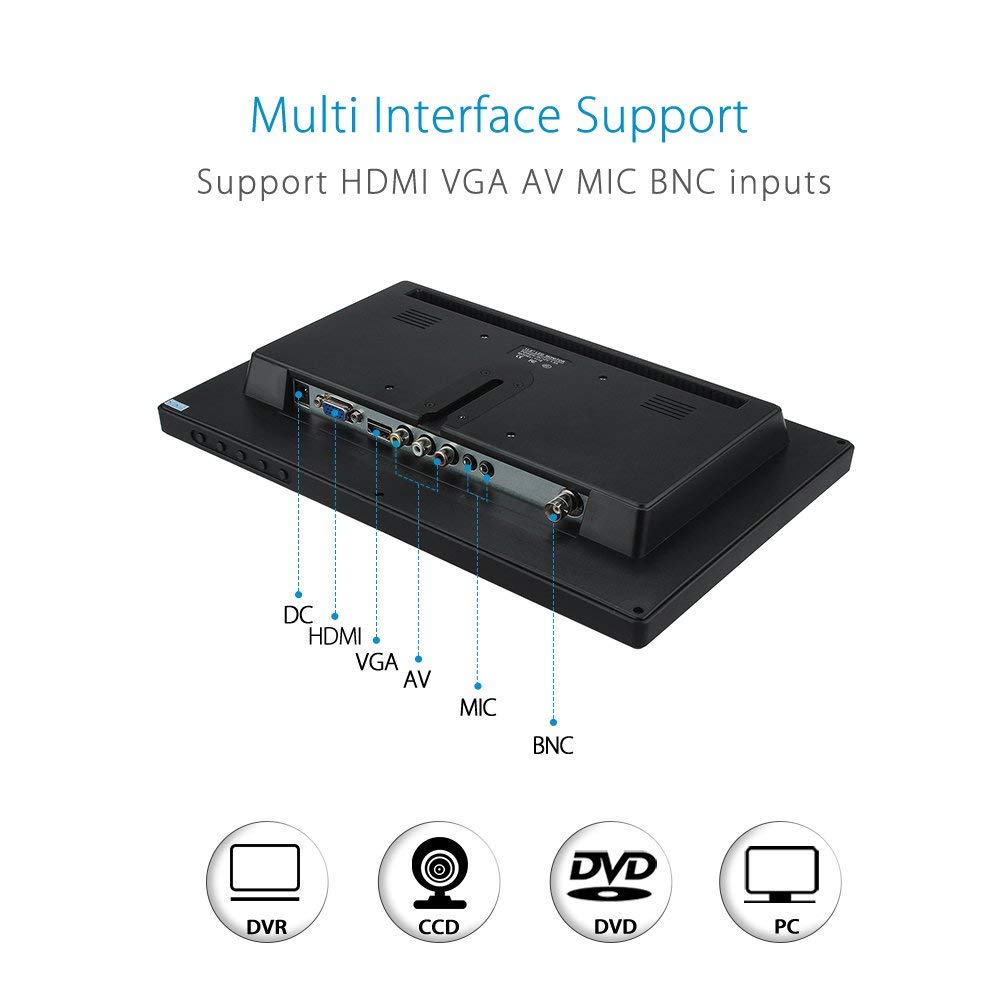 Eyoyo 12 Inch 16:9 Mini TFT LCD HDMI HD Monitor Screen 1366x768 Resolution with HDMI VGA BNC AV Input for PC Display Eyoyo 12 Inch 16:9 Mini TFT LCD HDMI HD Monitor Screen 1366x768 Resolution with HDMI VGA BNC AV Input for PC Display