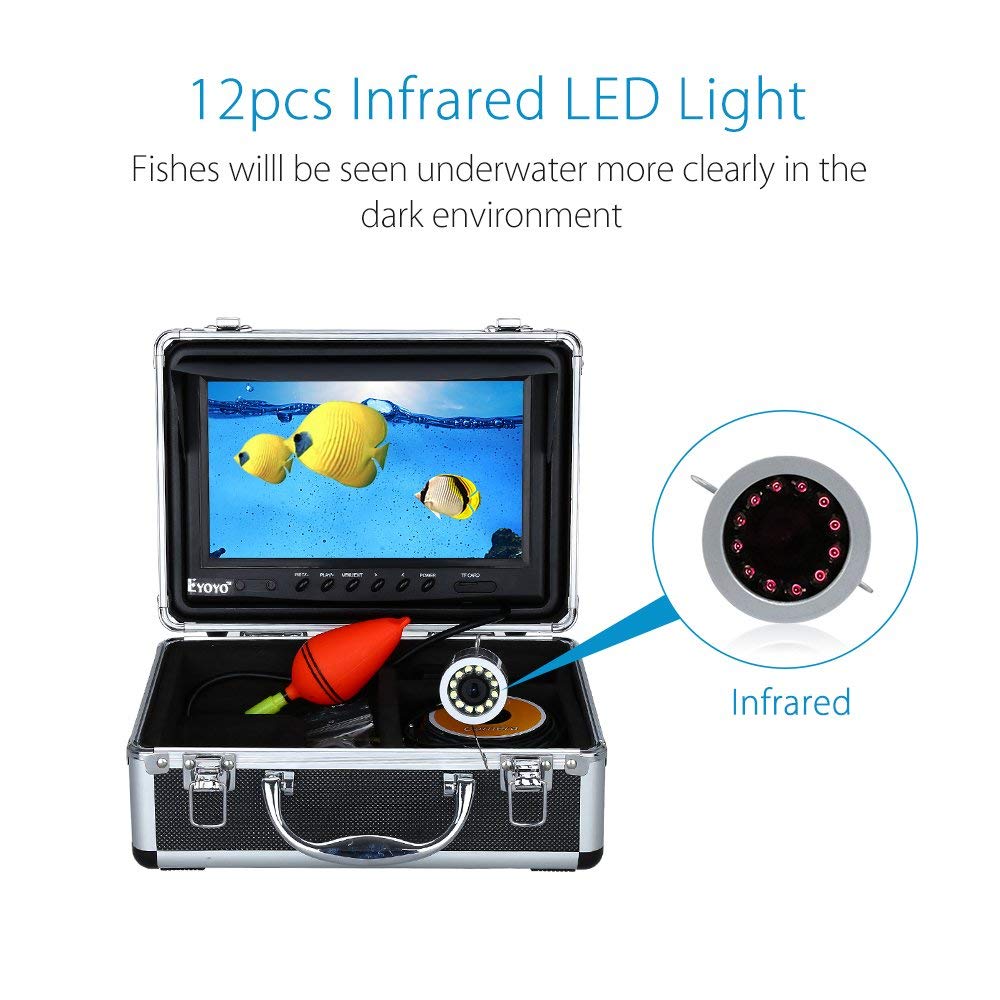Eyoyo Portable 9 inch LCD Monitor Fish Finder HD 1000TVL Fishing Camera Waterproof Underwater DVR Video Cam (9 inch Infrared Lights(30m))