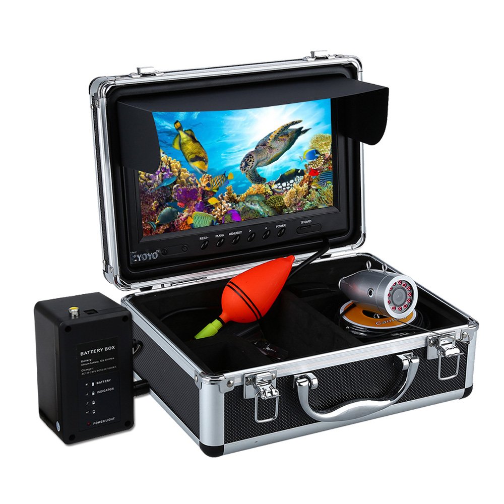 Eyoyo Underwater Fishing Camera Video DVR Recording Fish Finder 7 Inch LCD Monitor HD 1000 TVL Waterproof Camera Adjustable Infrared & White Light for Ice Lake Sea Boat Kayak Fishing 30m(98ft) Cable
