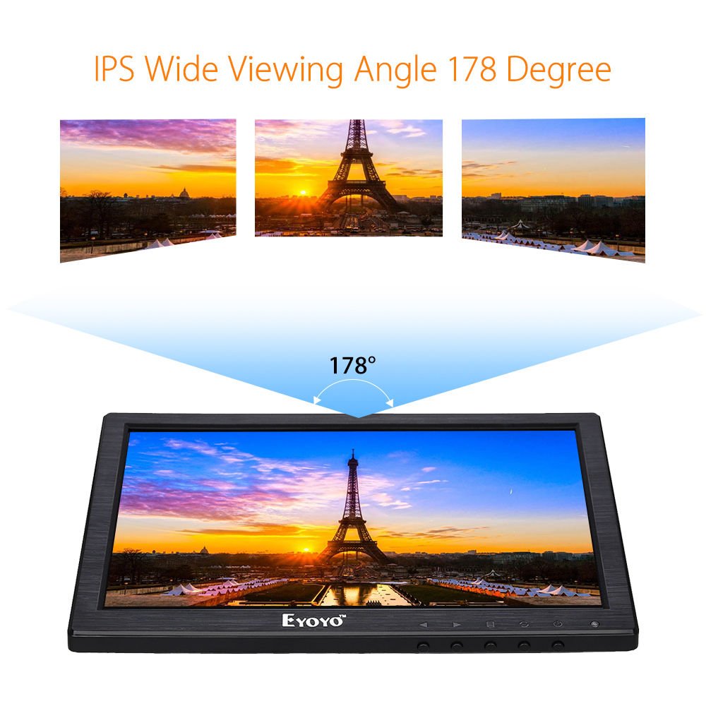 Eyoyo 10 Inch IPS LCD Monitor 1280x800 Resolution Support HDMI VGA BNC AV Input for PC TV Security display(10 inch)