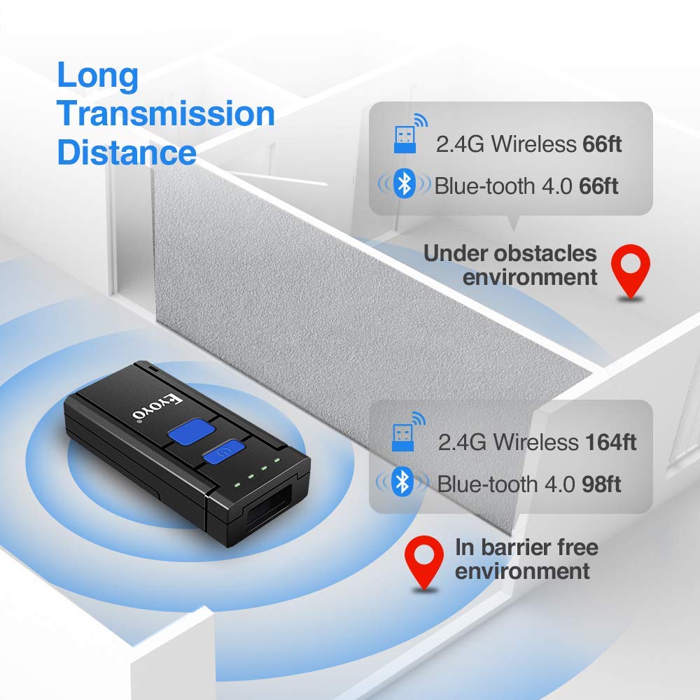 Eyoyo MJ2877 Bluetooth Barcode Scanner 1D Laser Portable USB Bluetooth 2.4G Wireless Barcode Reader Wireless Transfer Distance 