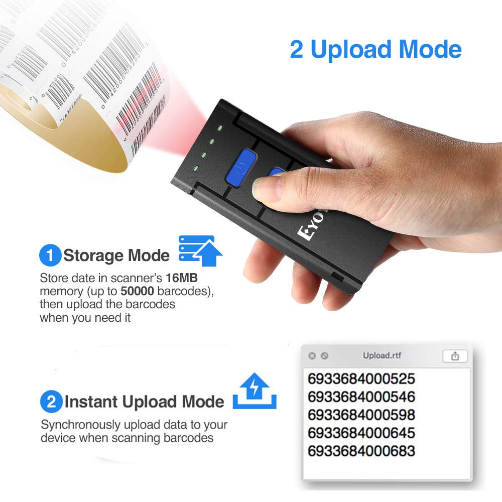 Eyoyo MJ2877 Bluetooth Barcode Scanner 1D Laser Portable USB Bluetooth 2.4G Wireless Barcode Reader Wireless Transfer Distance 
