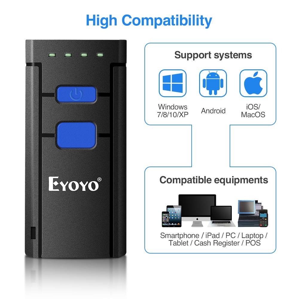 Eyoyo MJ2877 Bluetooth Barcode Scanner 1D Laser Portable USB Bluetooth 2.4G Wireless Barcode Reader Wireless Transfer Distance 