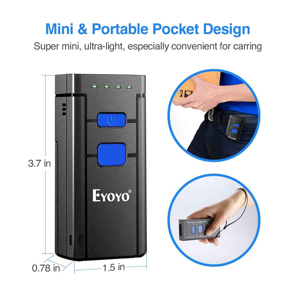 Eyoyo MJ2877 Bluetooth Barcode Scanner 1D Laser Portable USB Bluetooth 2.4G Wireless Barcode Reader Wireless Transfer Distance 