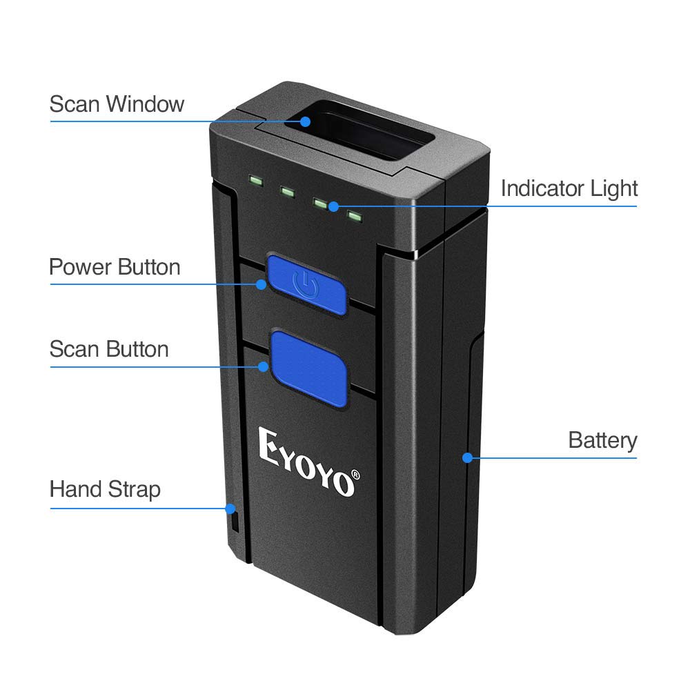 Eyoyo MJ2877 Bluetooth Barcode Scanner 1D Laser Portable USB Bluetooth 2.4G Wireless Barcode Reader Wireless Transfer Distance 
