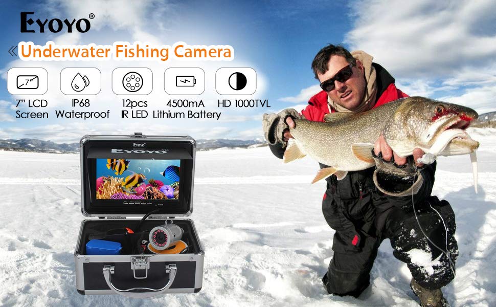 Eyoyo Portable 7 inch LCD Monitor Fish Finder Waterproof Underwater HD 1000TVL Fishing Camera (7 inch Infrared Lights(30m) + DVR)
