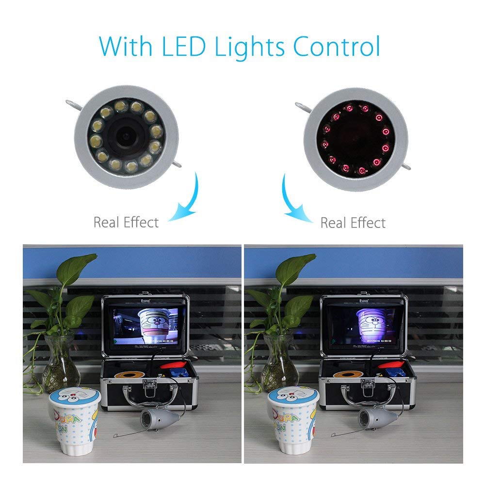 Eyoyo Portable 7 inch LCD Monitor Fish Finder Waterproof Underwater HD 1000TVL Fishing Camera (7 inch Infrared Lights(30m) + DVR)