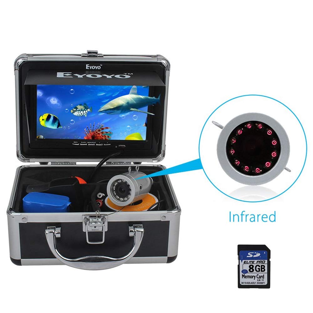 Eyoyo Portable 7 inch LCD Monitor Fish Finder Waterproof Underwater HD 1000TVL Fishing Camera (7 inch Infrared Lights(30m) + DVR)