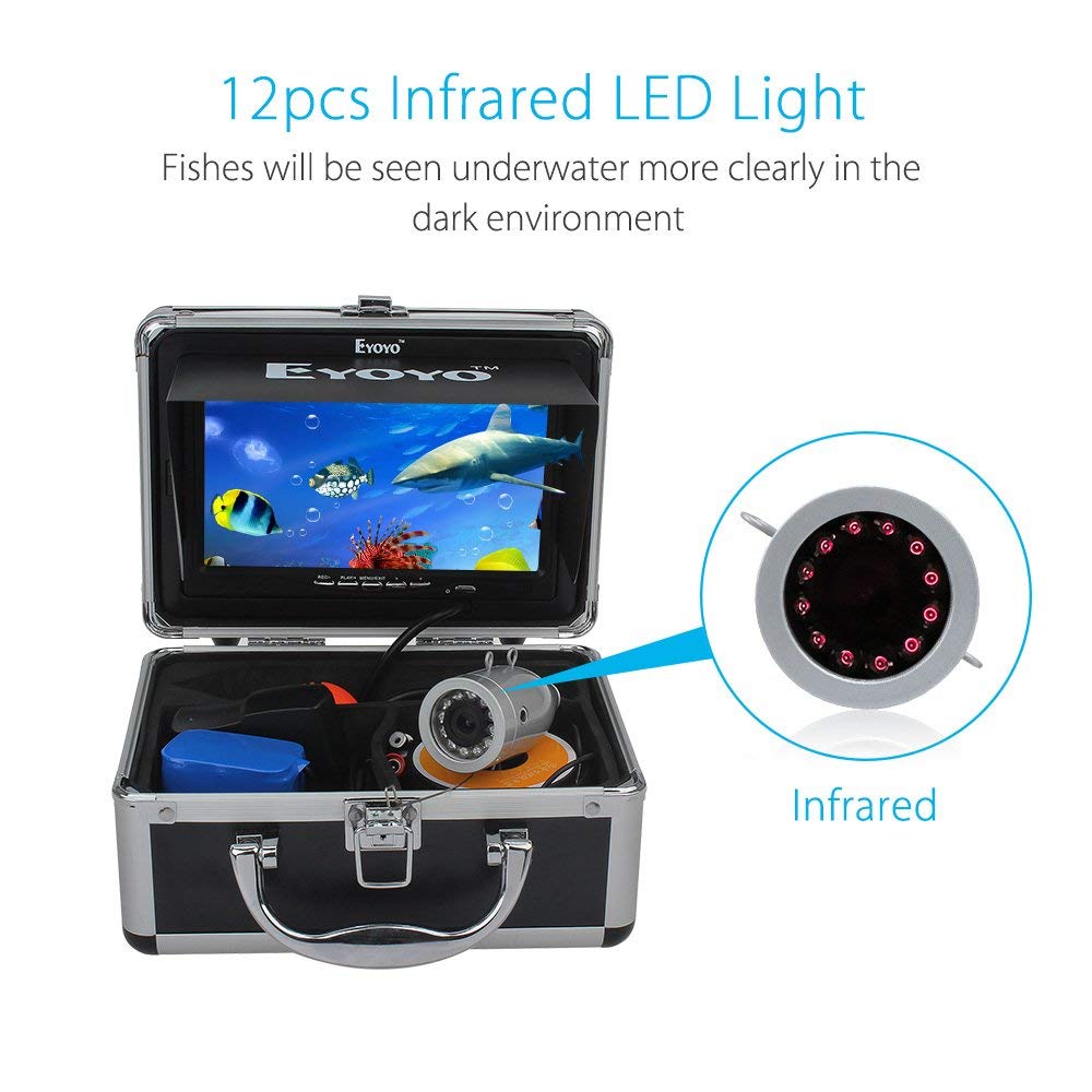 Eyoyo Portable 7 inch LCD Monitor Fish Finder Waterproof Underwater HD 1000TVL Fishing Camera (7 inch Infrared Lights(30m) + DVR)