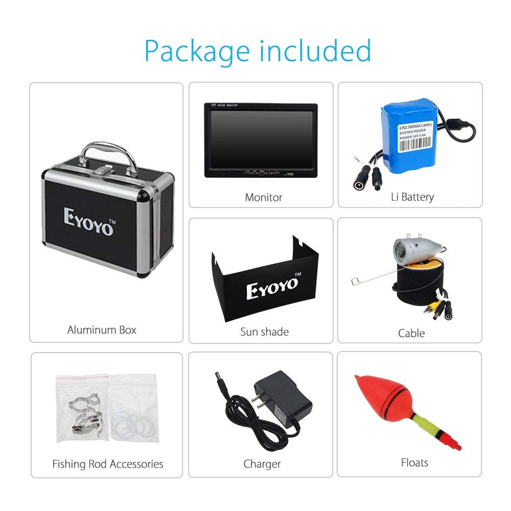 Eyoyo Portable 7 inch LCD Monitor Fish Finder Waterproof Underwater HD 1000TVL Fishing Camera (7 inch Infrared Lights(30m) + DVR)