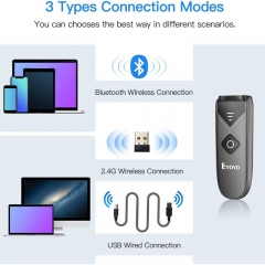 Eyoyo EY-015L Mini Portable 1D Bluetooth Barcode Scanner, 3-in-1 2.4G Wireless & Bluetooth & USB Wired Barcode Reader ISBN Code 128 Bar Code Scanning Work with Windows, Android, iOS, Tablets or Computers