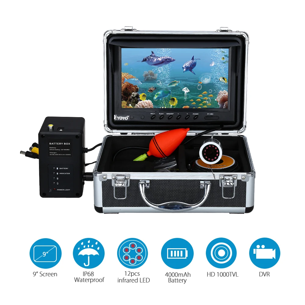 Eyoyo Underwater Fishing Camera 9 inch LCD Monitor HD 1000TVL  Waterproof DVR Video Cam (Infrared Lights 30m cable)